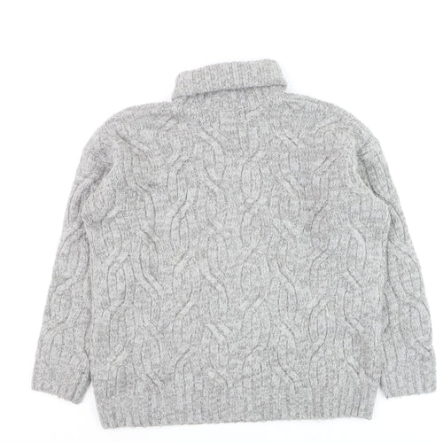 Marks and Spencer Men's Grey Cable Knit Roll Neck Jumper Size S