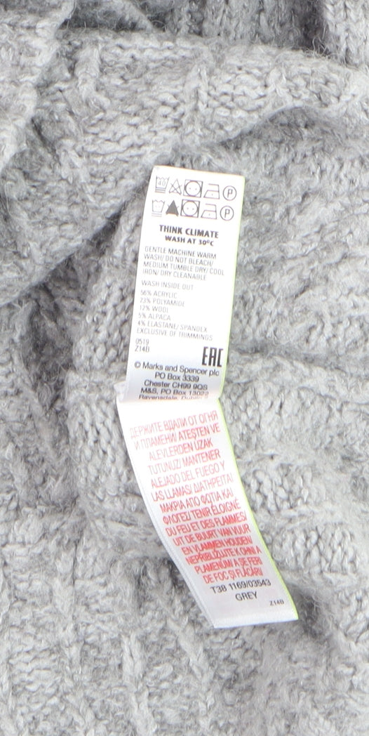 Marks and Spencer Men's Grey Cable Knit Roll Neck Jumper Size S