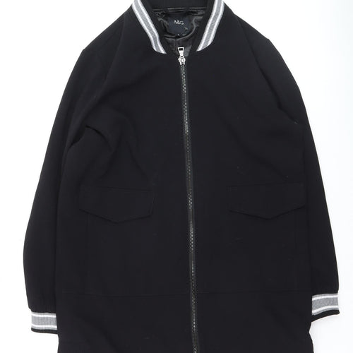 A&G Men's Black Bomber Jacket L Lined Full Zip Mid-Length