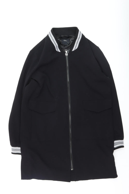 A&G Men's Black Bomber Jacket L Lined Full Zip Mid-Length
