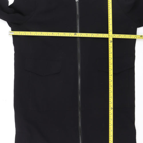 A&G Men's Black Bomber Jacket L Lined Full Zip Mid-Length