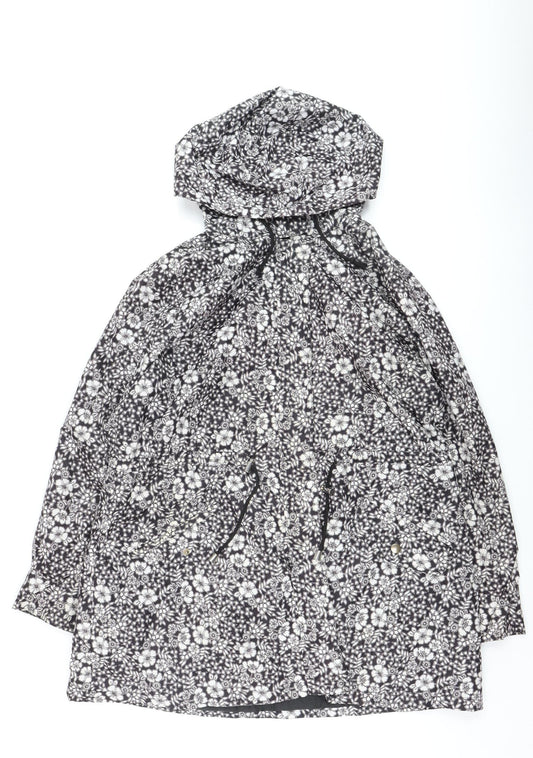 Peacocks Women’s Black Floral Hooded Rain Coat Size 18