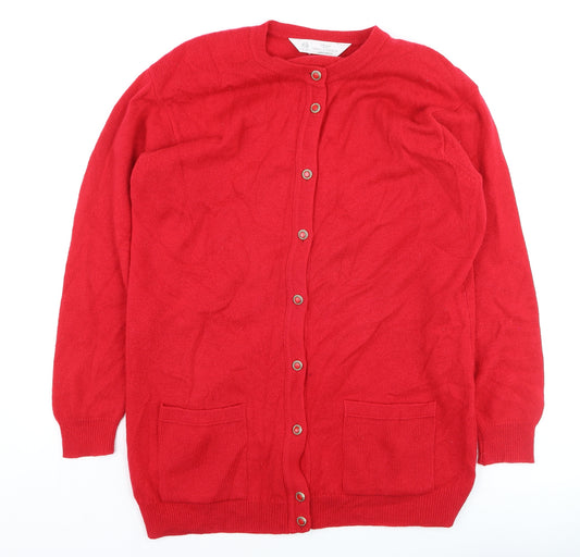 Marks and Spencer Women Red Lambswool Long Sleeve Cardigan Size 12