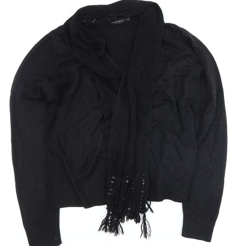 Alibi Knits Women’s Black XL Acrylic Knit Cardigan with Fringe