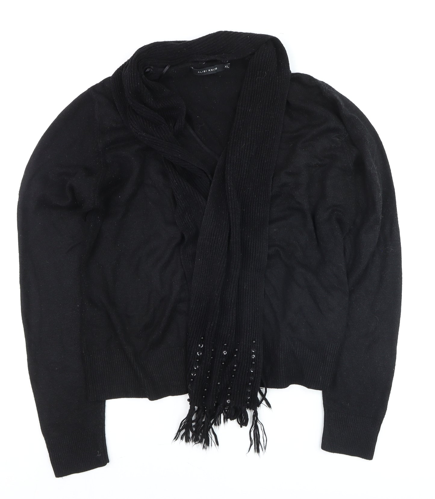 Alibi Knits Women’s Black XL Acrylic Knit Cardigan with Fringe