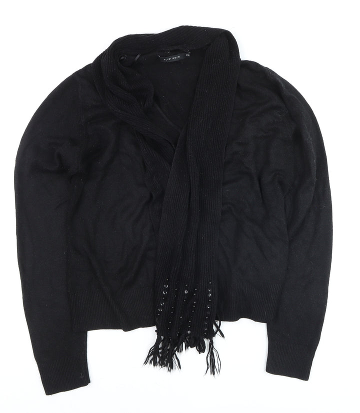 Alibi Knits Women’s Black XL Acrylic Knit Cardigan with Fringe