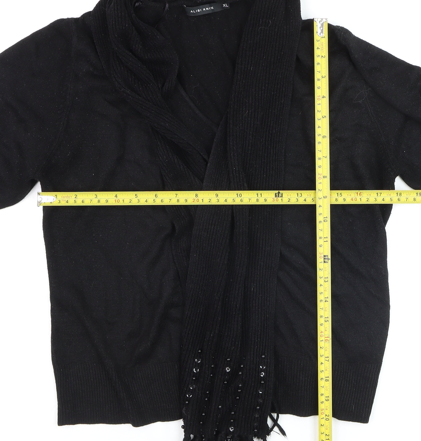 Alibi Knits Women’s Black XL Acrylic Knit Cardigan with Fringe