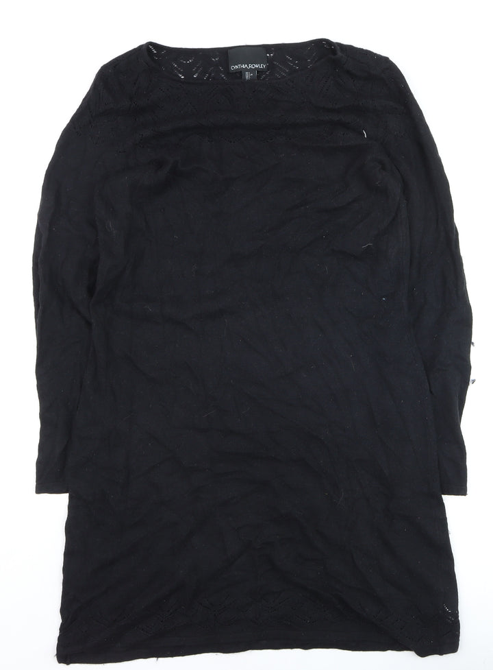 Cynthia Rowley Women’s Black Knit Shift Dress Size L Long Sleeve