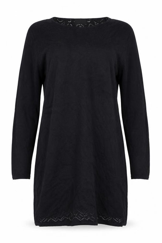 Front view of Cynthia Rowley Women’s Black Knit Shift Dress, size L, Long Sleeve