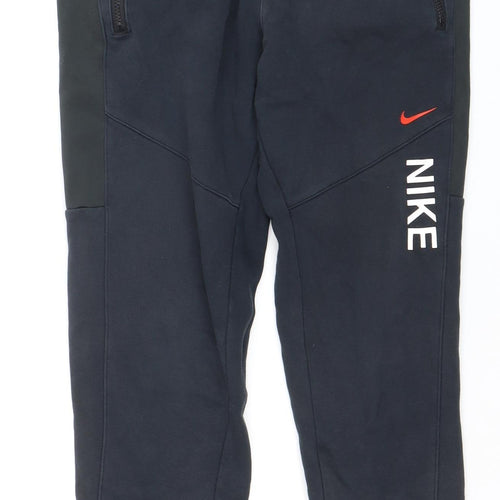 Nike Men's Black Jogger Trousers M Regular Fit Fleece Zip Pocket