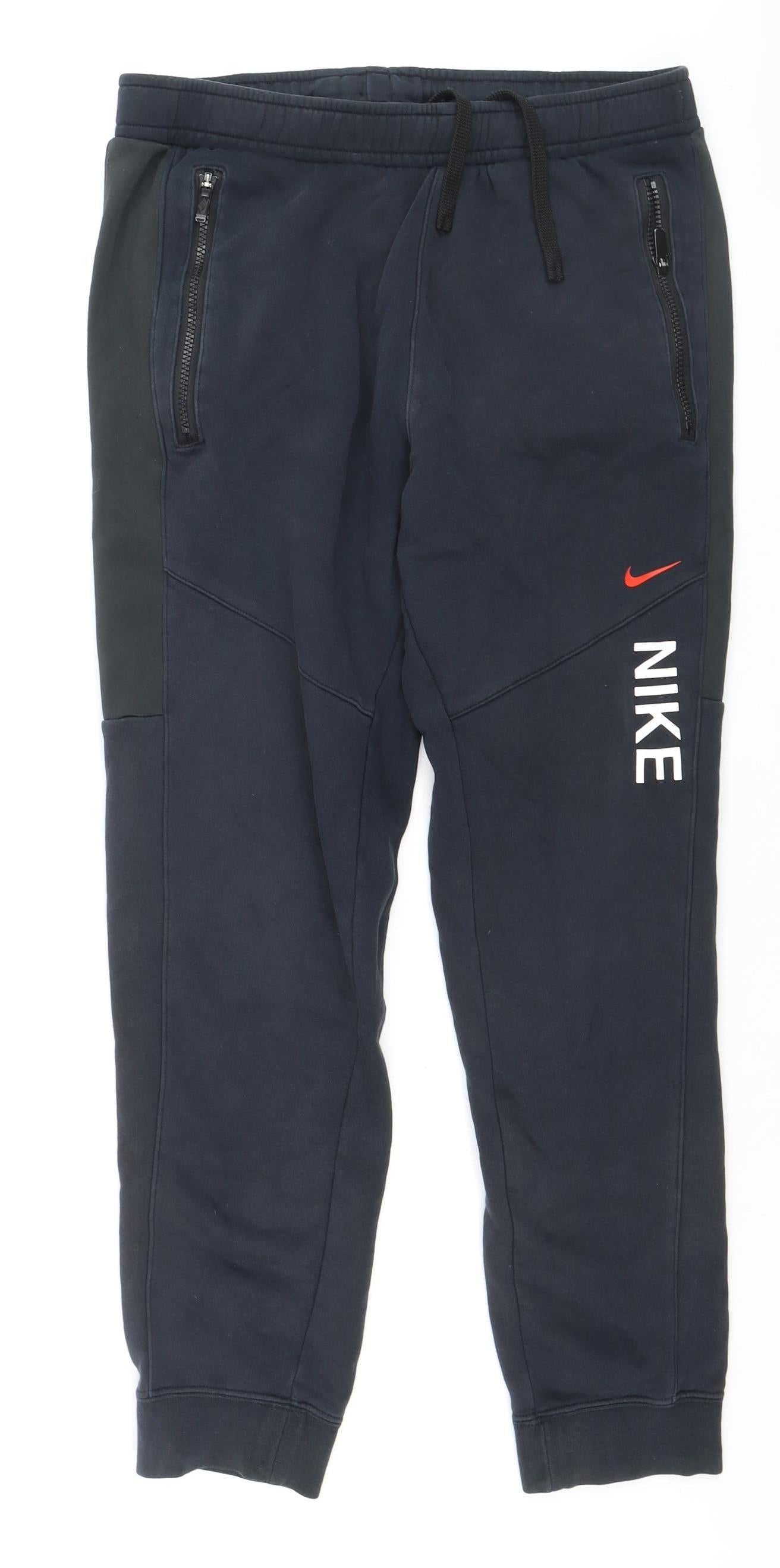 Nike Men's Black Jogger Trousers M Regular Fit Fleece Zip Pocket