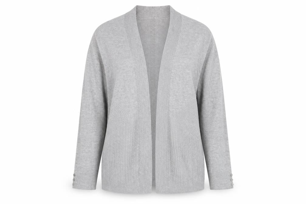 Front view of 89th + Madison Women's Grey Long Sleeve Open Knit Cardigan, size L