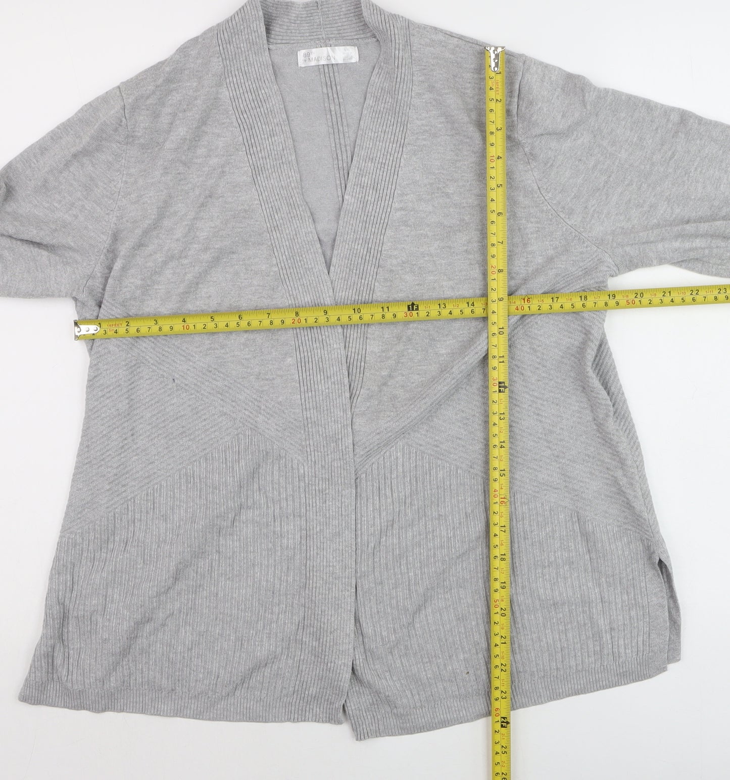 89th + Madison Women's Grey Long Sleeve Open Knit Cardigan Size L