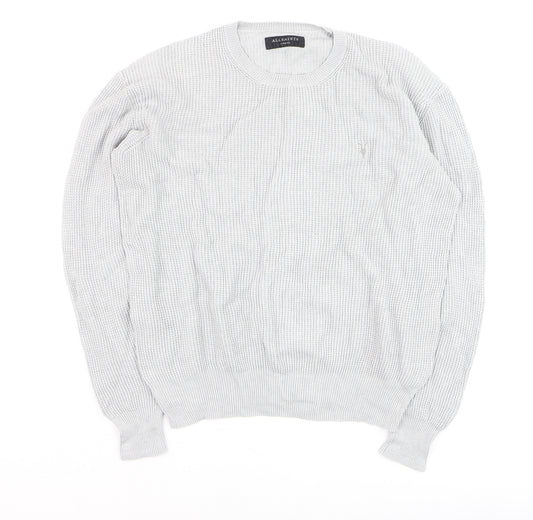 AllSaints Men's Grey Cotton Waffle-Knit Jumper XS