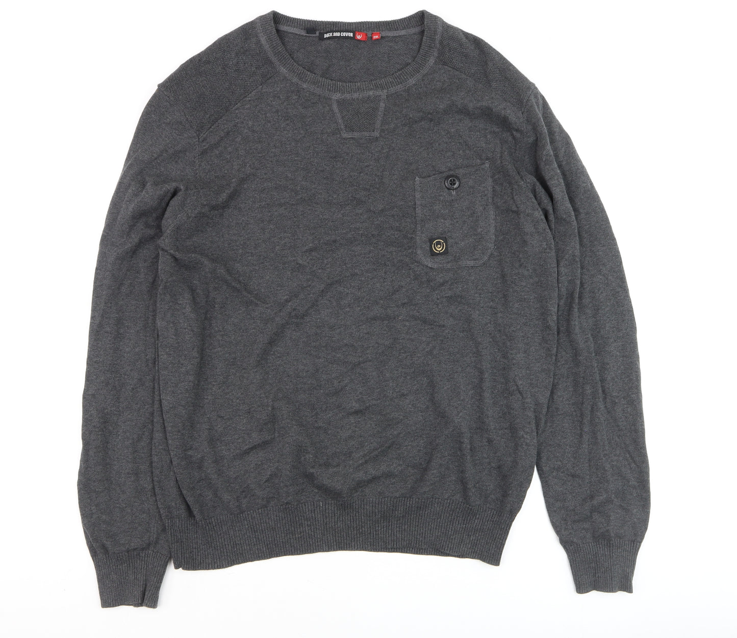 Duck and Cover Men’s Grey 2XL Cotton Crew Neck Pullover Jumper