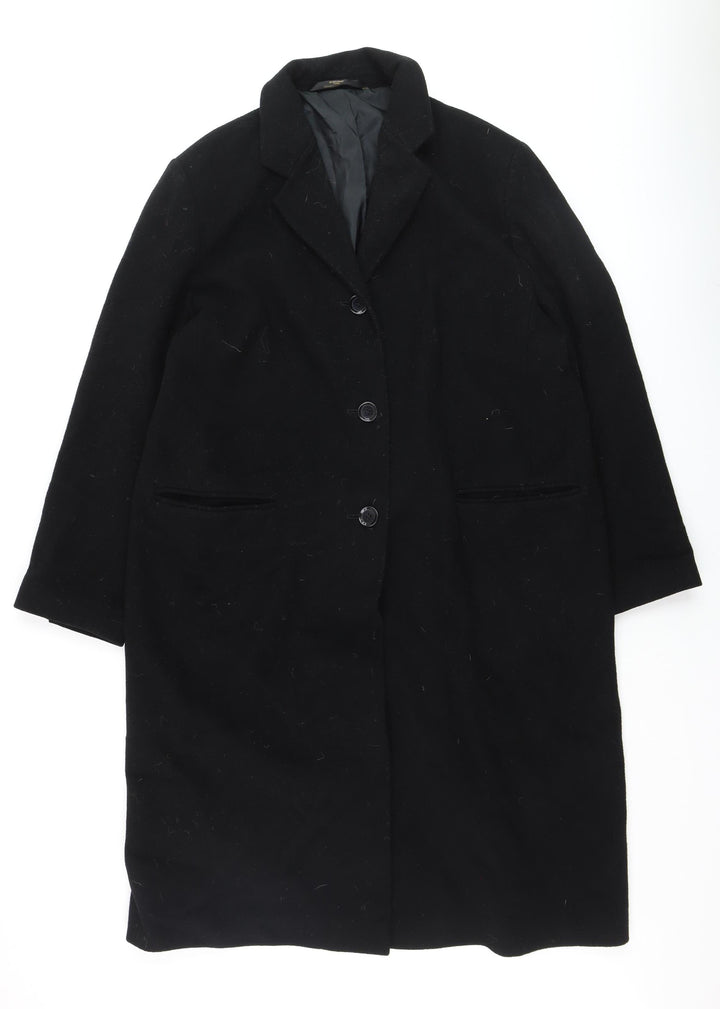 Marks and Spencer Women Black Wool Overcoat Size 18 Classic Long Style