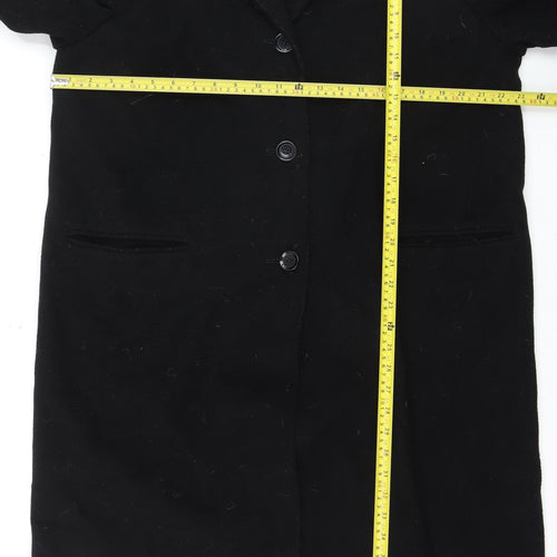 Marks and Spencer Women Black Wool Overcoat Size 18 Classic Long Style