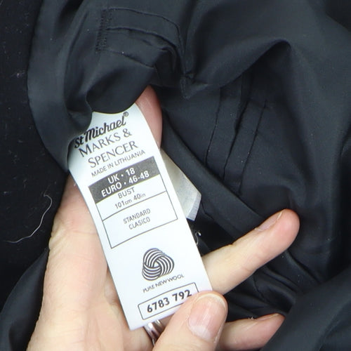 Marks and Spencer Women Black Wool Overcoat Size 18 Classic Long Style