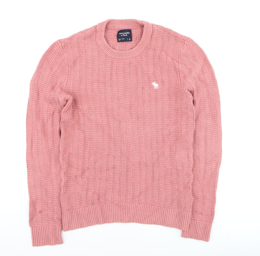 Abercrombie & Fitch Men’s Pink Cable Knit Cotton Jumper Size S