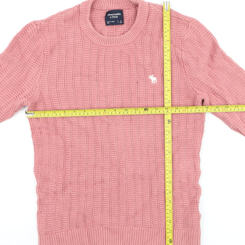 Abercrombie & Fitch Men’s Pink Cable Knit Cotton Jumper Size S