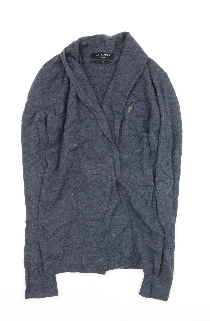 AllSaints Women Blue Merino Wool Open Cardigan XS