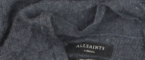 AllSaints Women Blue Merino Wool Open Cardigan XS