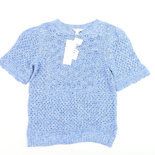 Marks and Spencer Per Una Women Blue Size 8 Open-Knit Cotton Jumper