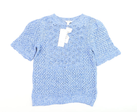 Marks and Spencer Per Una Women Blue Size 8 Open-Knit Cotton Jumper
