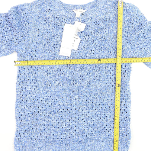 Marks and Spencer Per Una Women Blue Size 8 Open-Knit Cotton Jumper