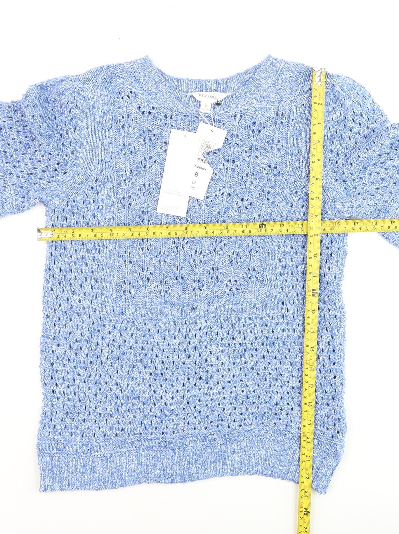 Marks and Spencer Per Una Women Blue Size 8 Open-Knit Cotton Jumper