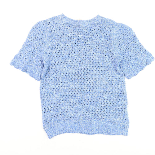 Marks and Spencer Per Una Women Blue Size 8 Open-Knit Cotton Jumper