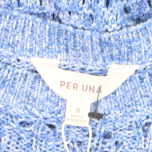 Marks and Spencer Per Una Women Blue Size 8 Open-Knit Cotton Jumper