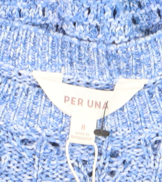 Marks and Spencer Per Una Women Blue Size 8 Open-Knit Cotton Jumper