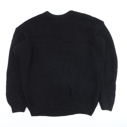 Pull&Bear Men's Black Cotton Chunky Knit Crew Neck Jumper Size L