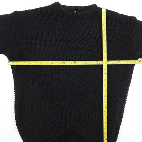 Pull&Bear Men's Black Cotton Chunky Knit Crew Neck Jumper Size L