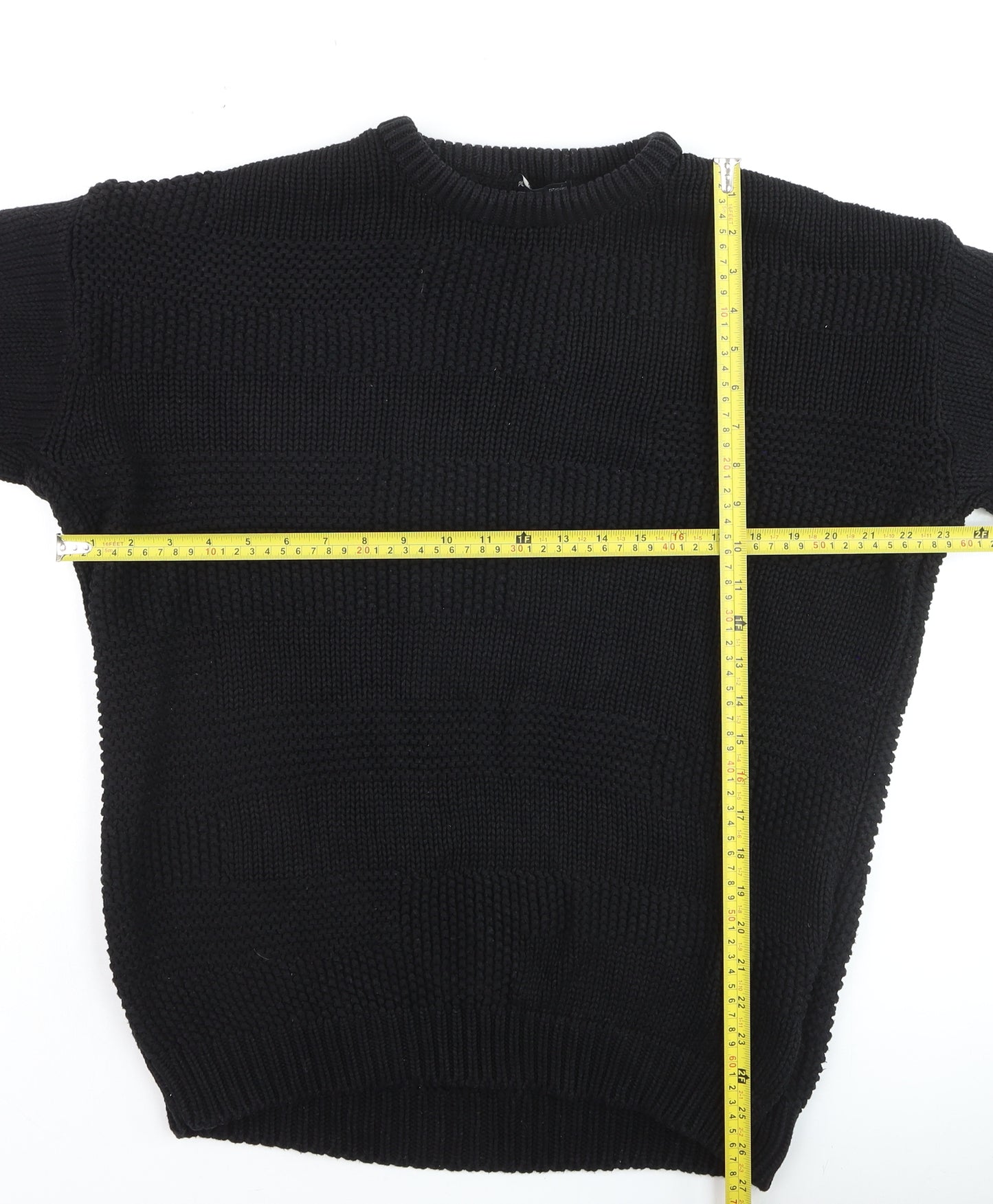 Pull&Bear Men's Black Cotton Chunky Knit Crew Neck Jumper Size L