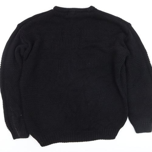 Pull&Bear Men's Black Cotton Chunky Knit Crew Neck Jumper Size L