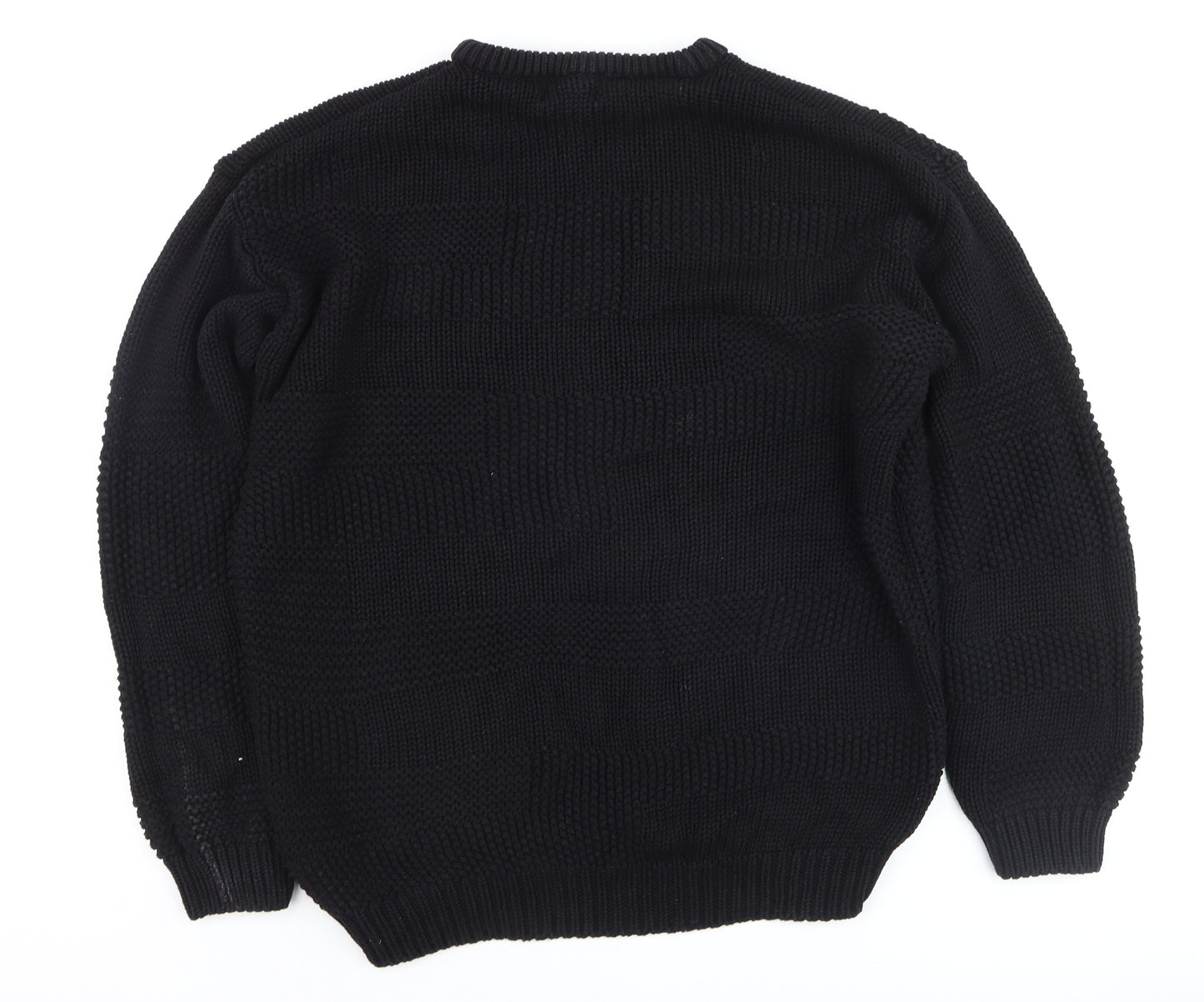 Pull&Bear Men's Black Cotton Chunky Knit Crew Neck Jumper Size L