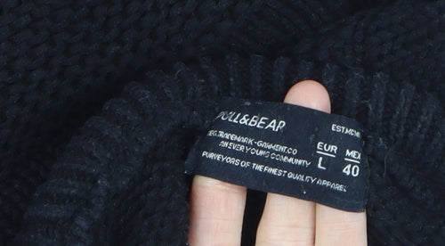 Pull&Bear Men's Black Cotton Chunky Knit Crew Neck Jumper Size L