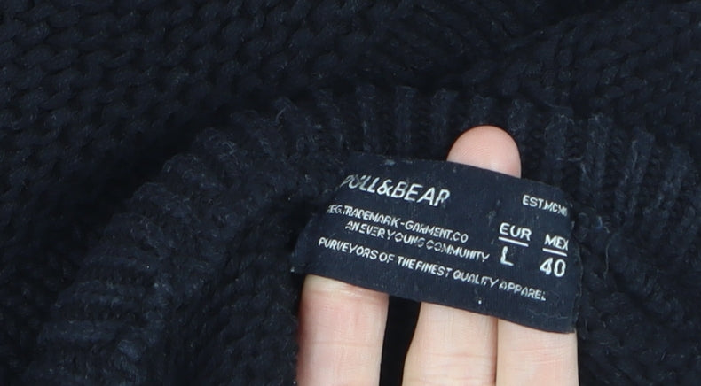 Pull&Bear Men's Black Cotton Chunky Knit Crew Neck Jumper Size L