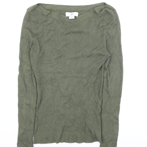&et Women Green Long Sleeve Ribbed Pullover Knit Jumper Size 16