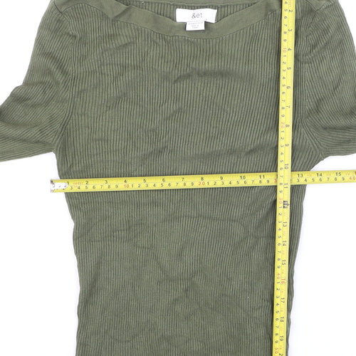 &et Women Green Long Sleeve Ribbed Pullover Knit Jumper Size 16