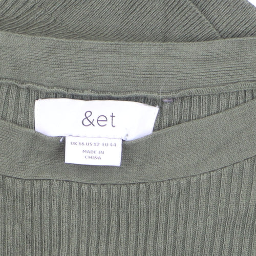 &et Women Green Long Sleeve Ribbed Pullover Knit Jumper Size 16