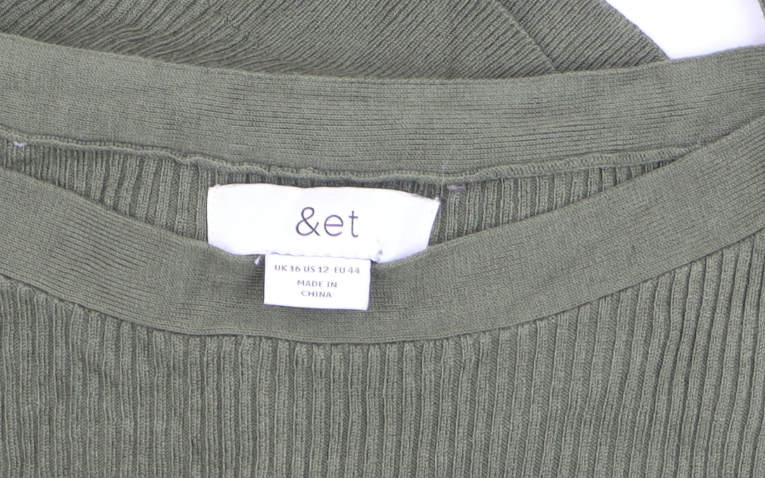 &et Women Green Long Sleeve Ribbed Pullover Knit Jumper Size 16