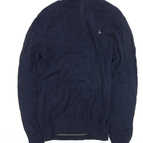 Jack Wills Men's Blue Cotton 1/2 Zip High Neck Jumper Size S