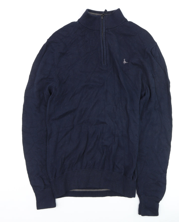 Jack Wills Men's Blue Cotton 1/2 Zip High Neck Jumper Size S