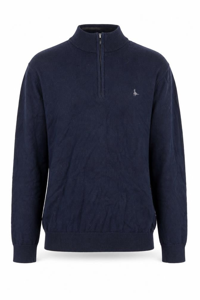 Front view of Jack Wills Men's Blue Cotton 1/2 Zip High Neck Jumper, size S