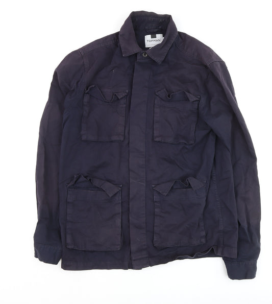 Topman Men's Blue Cotton Long Sleeve Overshirt Medium