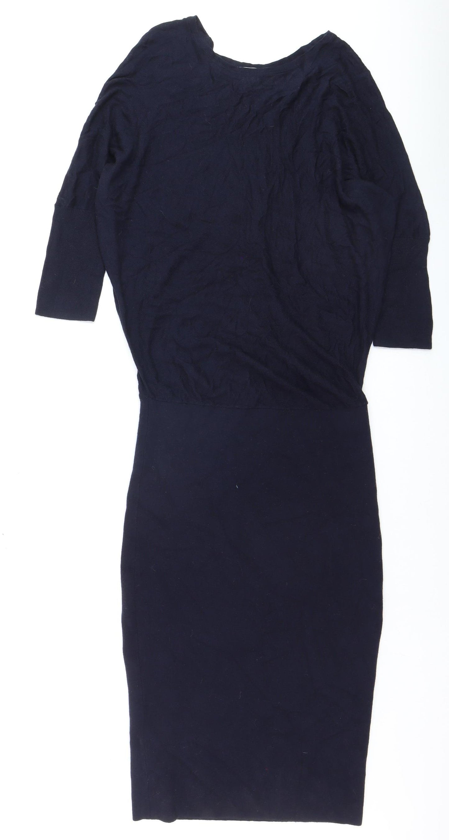 Jigsaw Women’s Blue Wool Bodycon Knit Dress XS 3/4 Sleeve