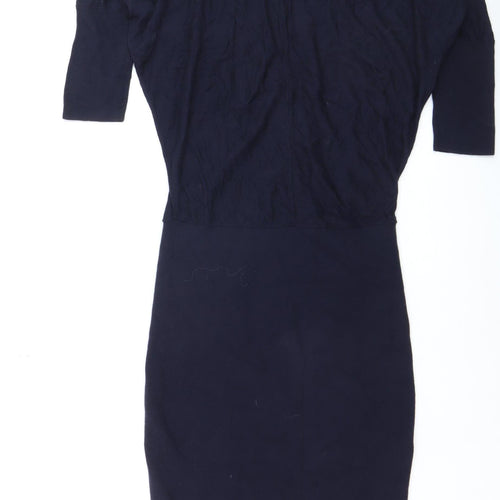 Jigsaw Women’s Blue Wool Bodycon Knit Dress XS 3/4 Sleeve